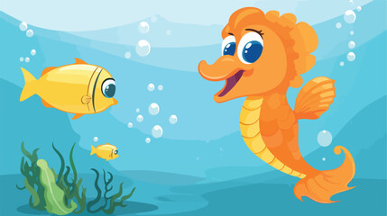 Cartoon sea horse with speech bubble flat cartoon v