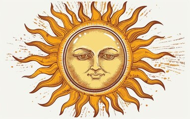 Vintage Sun Graphic with Retro Vibes Isolated on White Background.