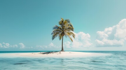 Fototapeta na wymiar A deserted island with a single palm tree