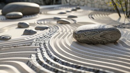 Fototapeta na wymiar A peaceful Zen rock garden with intricate patterns