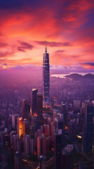 Fototapeta na wymiar Evening Serenade - A Majestic Sunset Over GZ Skyline with Skyscrapers Embracing Twilight Hues