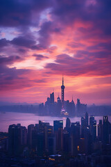 Evening Serenade - A Majestic Sunset Over GZ Skyline with Skyscrapers Embracing Twilight Hues