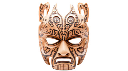 A wooden mask adorned with intricate designs capturing the essence of mystery and artistry