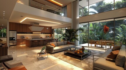 Obraz premium Modern Living Room With Furniture and Flat Screen TV