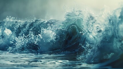 An ocean wave frozen in time, with detailed spray and droplets - obrazy, fototapety, plakaty
