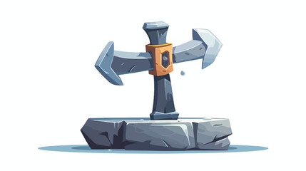 Cartoon sword in anvil flat cartoon vactor illustra