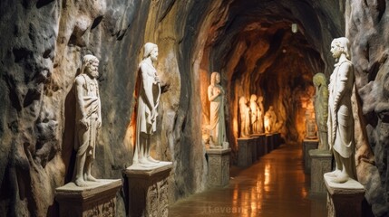 Statues of Adam and Eve in one of the corridors of Cacica Salt Mine - obrazy, fototapety, plakaty