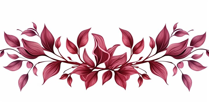 Maroon thin barely noticeable flower frame with leaves isolated on white background pattern 