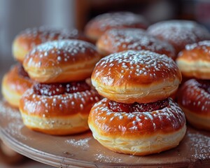 Obraz na płótnie Canvas Close-up of Serbian krofne, airy and soft doughnuts filled with jam, a Balkan favorite