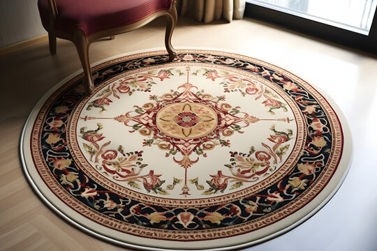 Envision the perfect addition to your home decore a round carpet, gracefully displayed against a white transparent background. Generative AI,