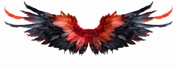 Papier Peint photo Lavable Papillons en grunge Red and black feathered angel wings isolated on a white background, detailed illustration