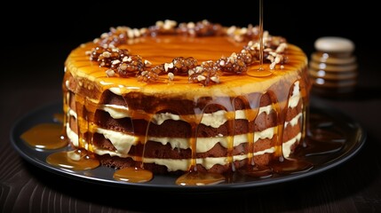 Honey cake with honeycomb toppings and patterns.