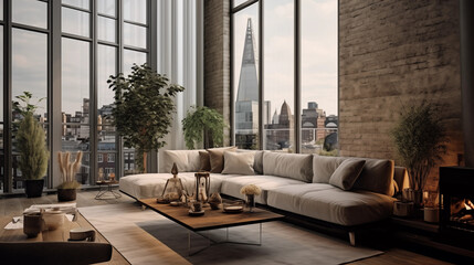 living room interior in London with a view 