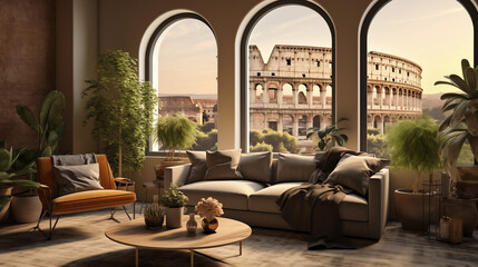 luxury  apartment in room with a colosseum view in Rome Italy
