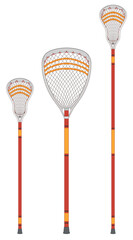 lacrosse, set of three sticks, defense, offense and goal isolated on a white background