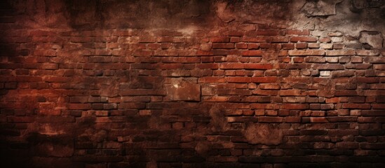 A closeup shot showcasing a brown brick wall with intricate brickwork patterns. The dark background highlights the artistry of this building material