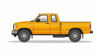 Bright Yellow Pickup Truck Isolated on White Background Illustration