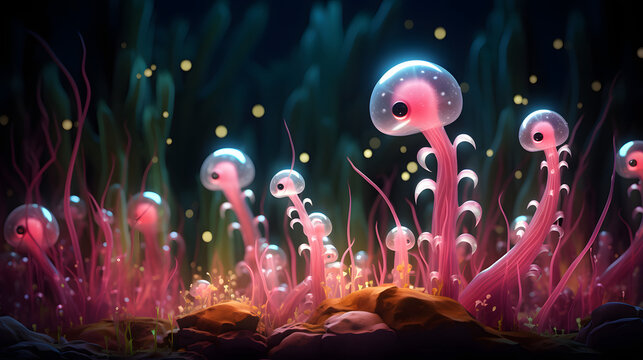 small eels in algae on paper by jennifer