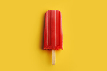 Vibrant Red Popsicle on Yellow Background. Generative AI image