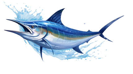 A majestic blue marlin fish with its mouth wide open, ready to strike with power and grace