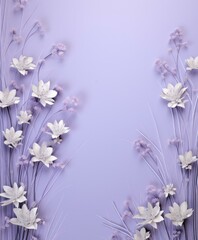 A picture of a purple background with white flowers and grass. Generative AI.