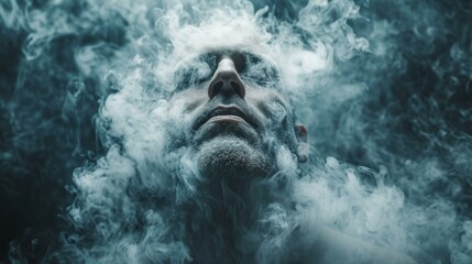 A man is covered in smoke. Generative AI. - obrazy, fototapety, plakaty