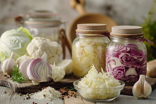 Homemade fermented cabbage or sauerkraut