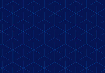 Seamless pattern of blue geometric hexagonal shapes on dark blue background. Abstract and modern...