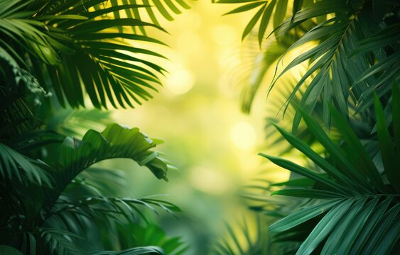 An immersive tropical forest background, featuring a rich tapestry of jungle flora and verdant foliage.