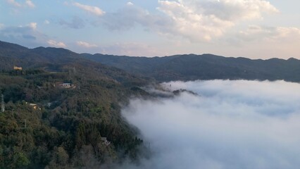 Fototapeta na wymiar Aerial view of a mountain town: Yuanyang, Bada, China