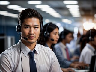 
Slow looking male call center worker. Helping the company's clients.