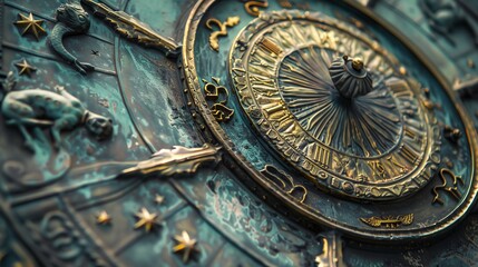 a close up of a clock face with a star design