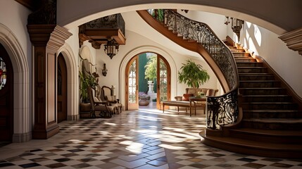 Panoramic view of the lobby of a luxury hotel in Italy