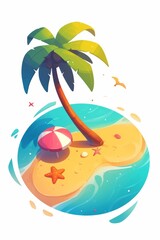 Fototapeta na wymiar Colorful Summer poster with palm, background for greeting cards, banners, web, landings, advertising and other. Vector flat design style illustration, Tropical Beach Vacation, white background