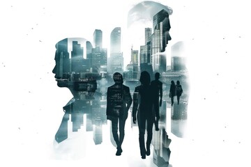 Double exposure of business people and cityscape - Powered by Adobe