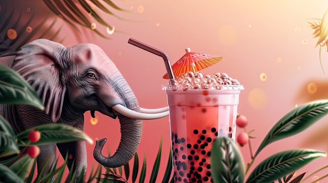 elephant and bubble tea cocktail. Generative AI