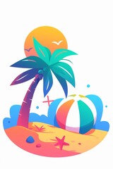 Fototapeta na wymiar Colorful Summer poster, background for greeting cards, banners, web, landings, advertising and other. Vector flat design style illustration, Tropical Beach Vacation, white background