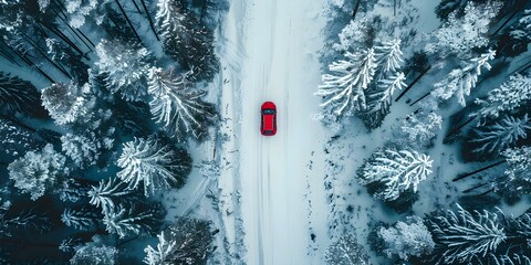 Navigating a Snowy Road: Emphasizing Safety and Challenges of Winter Driving. Concept Winter Driving, Snowy Roads, Safety Tips, Weather Conditions, Driving Challenges