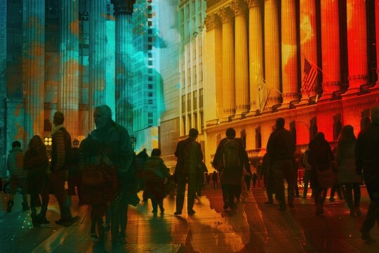 Many People Stand In Front Of The Wall Street Stock Exchange