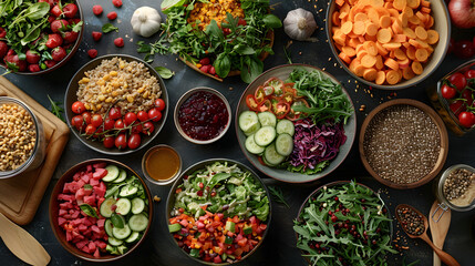 Vegan Feast Extravaganza: Colorful Plant-Based Spread - obrazy, fototapety, plakaty