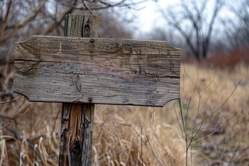 Naklejka premium Blank Trail Sign on Wooden Post. Rustic Old Wooden Trail Sign for Rural and Vintage Outdoor Experience