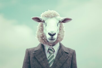 image of a sheep dressed like a business man with a tie on