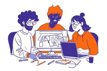 three people working together on a computer