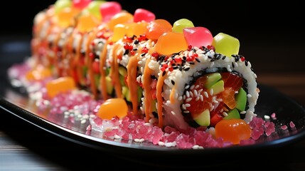 Obraz premium Sweet treat sushi roll cake made of buttercream 