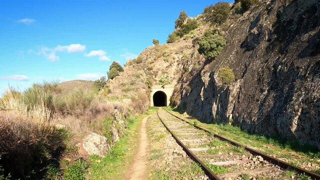 Camino de Hierro - El Lugar tunnel, pedestrian trail along the abandoned railway near La Fregeneda, province of Salamanca, Castile and Leon, Spain