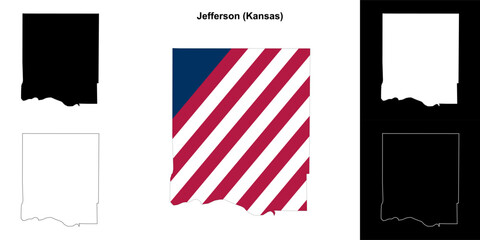 Naklejka premium Jefferson county (Kansas) outline map set