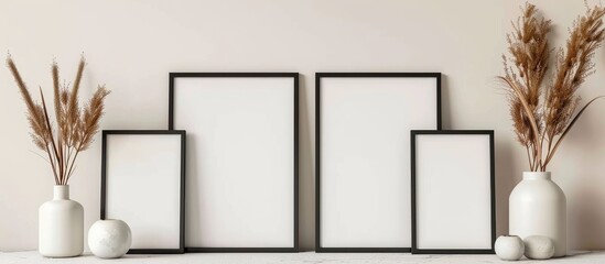 Mockup of black frames, set of five decorations
