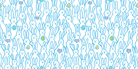Happy Easter seamless pattern with cute bunnies - obrazy, fototapety, plakaty