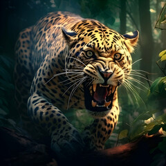 Leopard portrait in the jungle. Wildlife scene