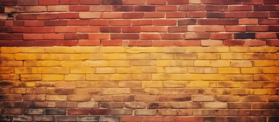 Foto op Canvas A detailed shot showcasing the warm hues of a brick wall, with shades of brown, amber, orange. The rectangular bricks create an interesting visual pattern © pngking